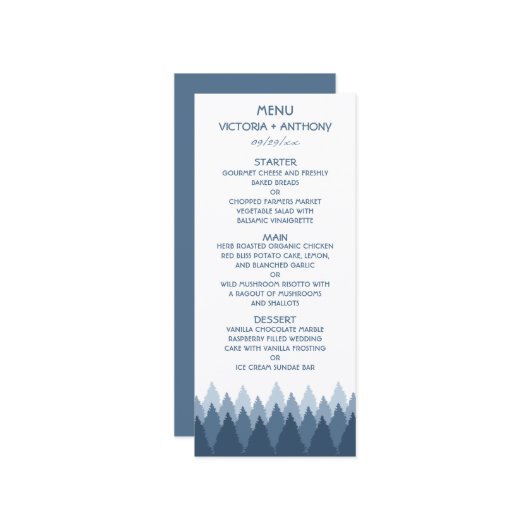 Blue Forest Range Woodland Bruiloft Menu (Voorkant / Achterkant in situ)
