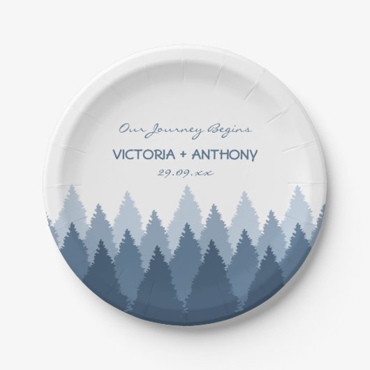 Blue Forest Range Woodland bruiloft Papieren Bordje (Voorkant)