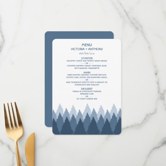 Blue Forest Range Woodland Menu Mariage (Devant/Arrière en situation)