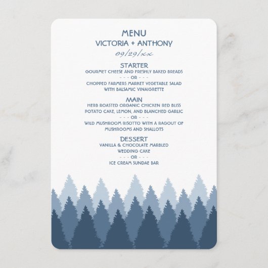 Blue Forest Range Woodland Menu Mariage (Devant)
