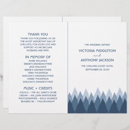 Blue Forest Range Woodland Wedding Programme (Devant / Derrière)