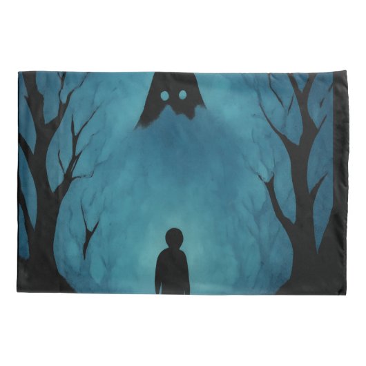 Blue Forest Silhouette Lonely Figure in Shadow Kussensloop (Achterkant)