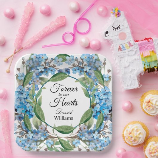 Blue Forget Me Not Flowers begrafenis Papieren Bordje (Feest)