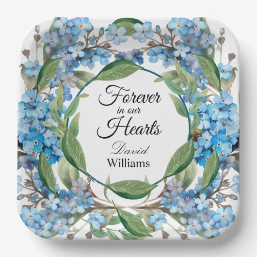 Blue Forget Me Not Flowers begrafenis Papieren Bordje (Voorkant)