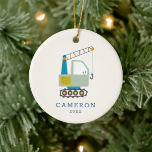 Blue Forklift Truck Art Persoonlijke naam Keramisch Ornament