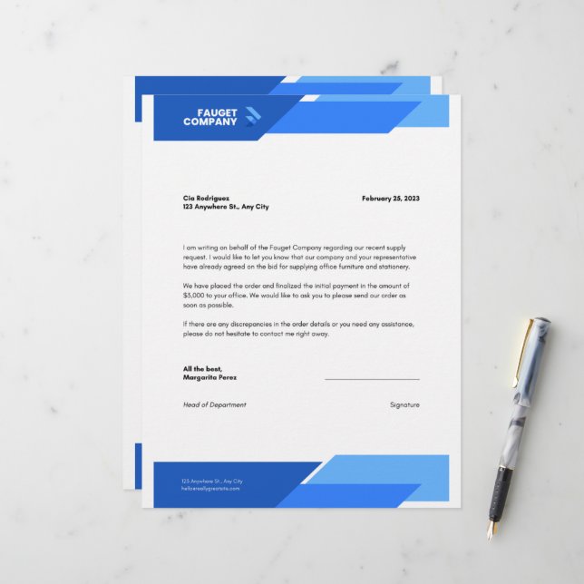 Blue Formal Company Letterhead Briefhoofd (Voorkant / Achterkant in situ)