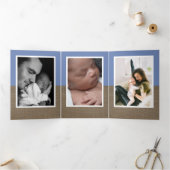 Blue Fox Burlap, 5 Photo Collage Baby Birth Drieluik Aankondiging (Binnen)