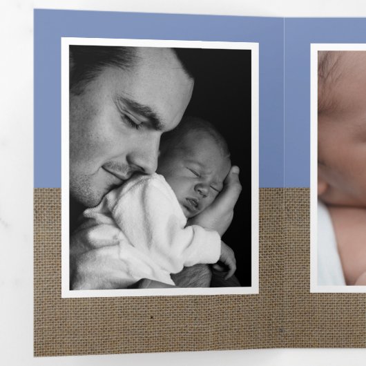 Blue Fox Burlap, 5 Photo Collage Baby Birth Drieluik Aankondiging (Binnenzijde eerst)