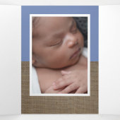 Blue Fox Burlap, 5 Photo Collage Baby Birth Drieluik Aankondiging (Binnenkant midden)