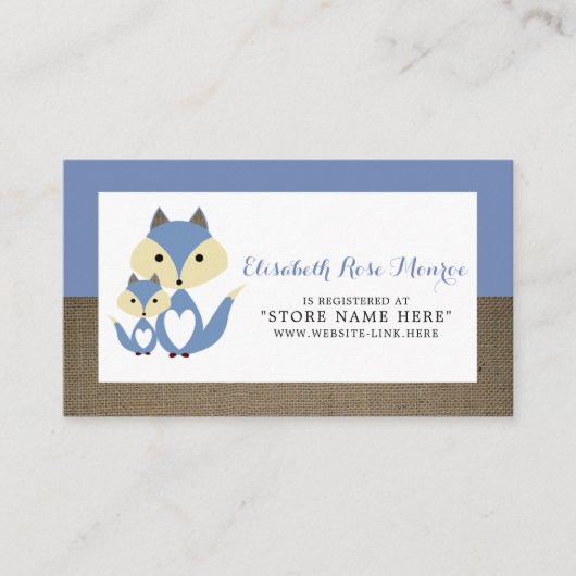 Blue Fox Burlap Baby shower Gift Registry Informatiekaartje (Voorkant)