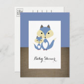 Blue Fox Burlap Baby shower Invitation Uitnodiging Briefkaart (Voorkant / Achterkant)