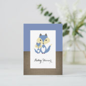 Blue Fox Burlap Baby shower Invitation Uitnodiging Briefkaart (Staand voorkant)