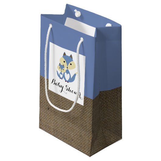 Blue Fox Burlap Baby shower Klein Cadeauzakje (Voorkant Gekanteld)