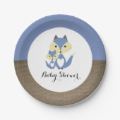 Blue Fox Burlap Baby shower Papieren Bordje (Voorkant)