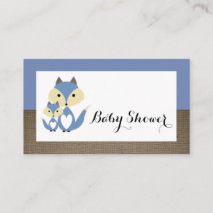 Blue Fox Burlap Baby shower Ticket Invitation Informatiekaartje