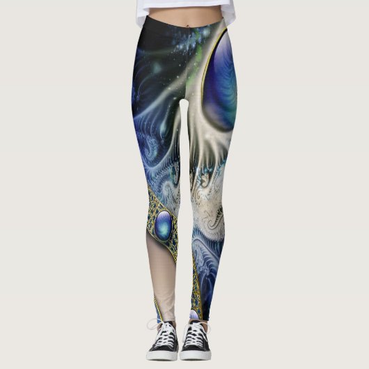 Blue Fractal abstract Leggings (Voorkant)
