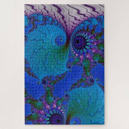 Blue Fractal Chameleon Spiral Abstract Legpuzzel (Verticaal)