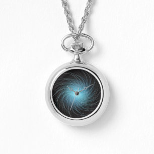 Blue Fractal Cosmic Swirl op Black Horloge