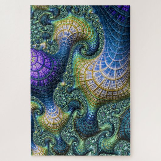 Blue Fractal Holographic Architecture Spirals Legpuzzel (Verticaal)