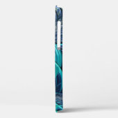Blue Fractal Lines Metallic Handwrite Monogram Case-Mate iPhone Case (Achterkant / Links)