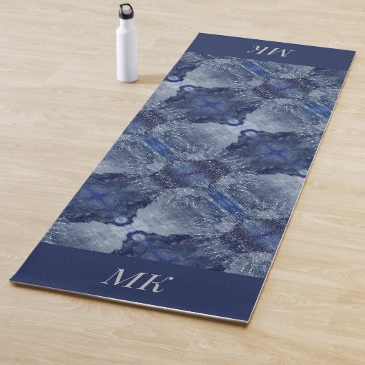 Blue Fractal Monogram Yoga Mat (In situ)