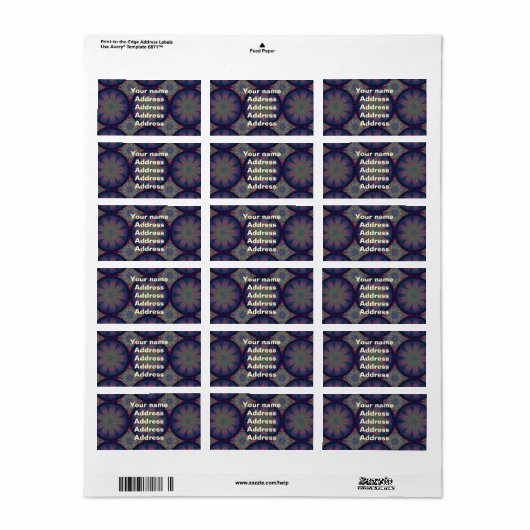 Blue Fractal Pattern Etiket (Full Sheet)