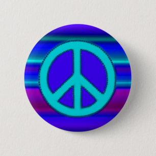 Blue Fractal & Peace Sign Ronde Button 5,7 Cm