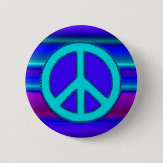 Blue Fractal & Peace Sign Ronde Button 5,7 Cm