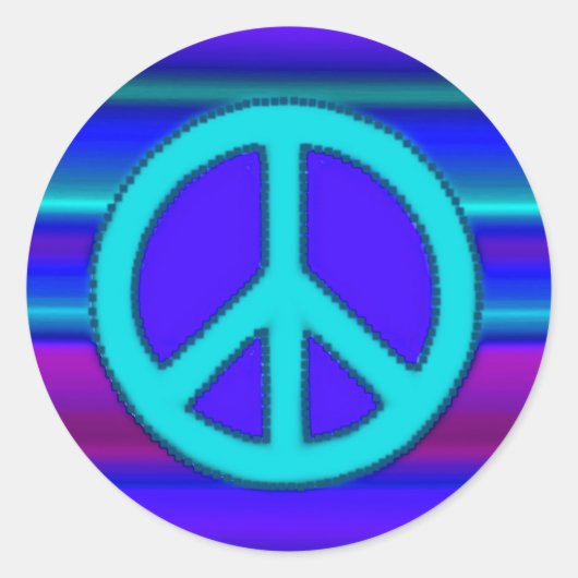 Blue Fractal & Peace Sign Ronde Sticker (Voorkant)