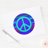 Blue Fractal & Peace Sign Ronde Sticker (Envelop)