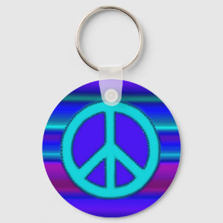 Blue Fractal & Peace Sign Sleutelhanger