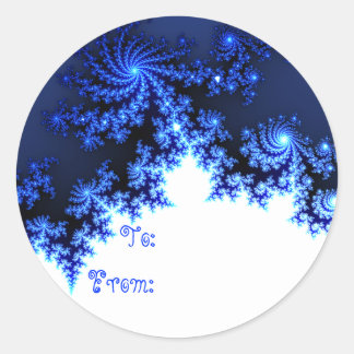 Blue Fractal Snowflake Gift Label