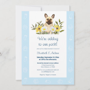 Blue French Bulldog Baby shower Kaart