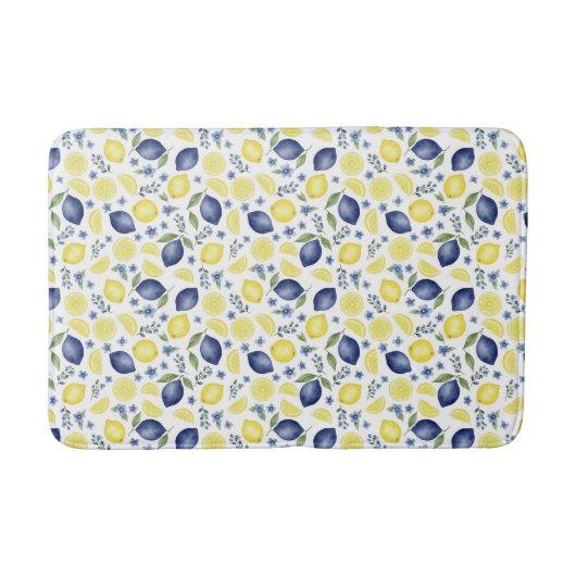 Blue French Country Lemon Pattern Badmat (Voorkant)