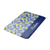 Blue French Country Lemon Pattern Monogram Name Badmat (Gekanteld)