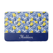 Blue French Country Lemon Pattern Monogram Name Badmat (Voorkant)