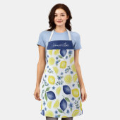 Blue French County Lemon Pattern Monogram Name Schort (Gedragen)