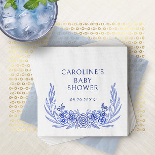 Blue French Floral Boy Baby Shower Servet