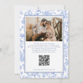Blue French Floral Photo QR Code Toile Invitation (Dos)