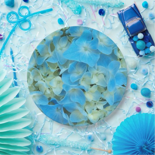 Blue French Hydrangea Floral Papieren Bordje (Feest)