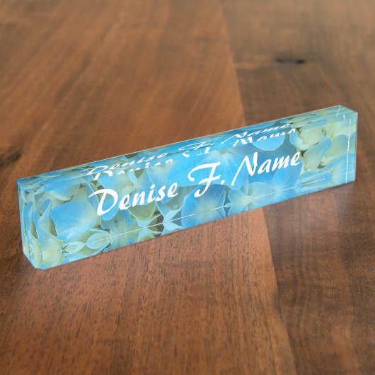 Blue French Hydrangea Personalized Floral Naambordje (Zijkant)