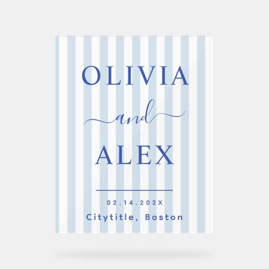 Blue French Personalized Wedding Acryl Bord (Voorkant)