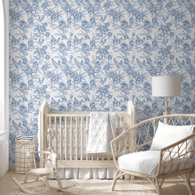 Blue French Toile Behang (Kinderen)