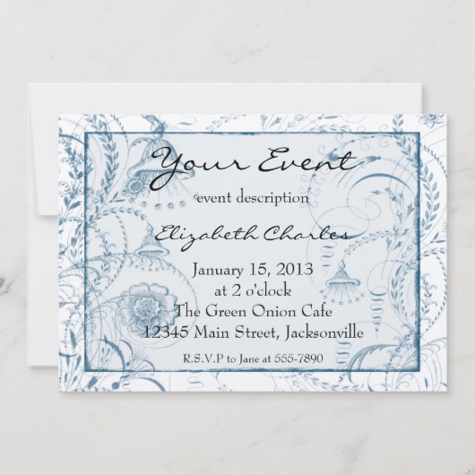 Blue French Toile Custom nodigt versie 2 uit Kaart (Voorkant)