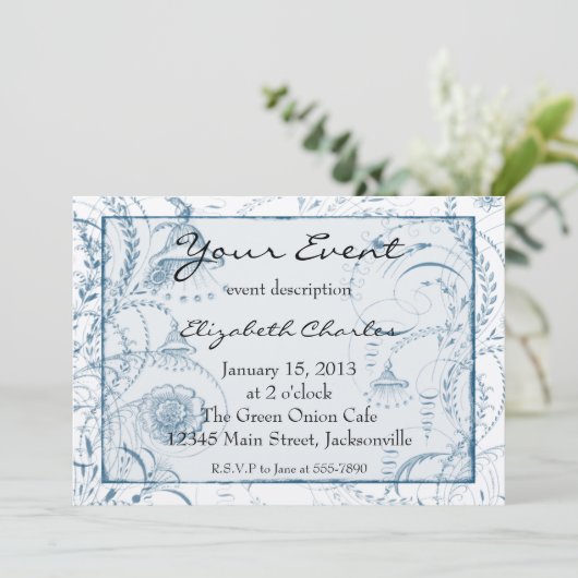 Blue French Toile Custom nodigt versie 2 uit Kaart (Staand voorkant)