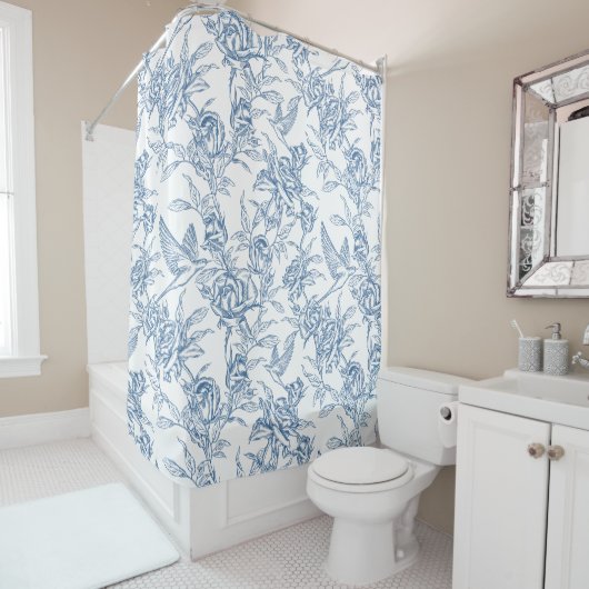 Blue French Toile Douchegordijn (In situ)