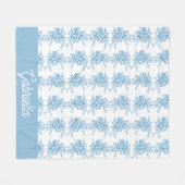 Blue French Toile Floral Pattern Name Fleece Deken (Voorkant (Horizontaal))