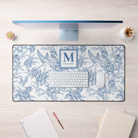 Blue French Toile Monogram Name (Bureau 1)