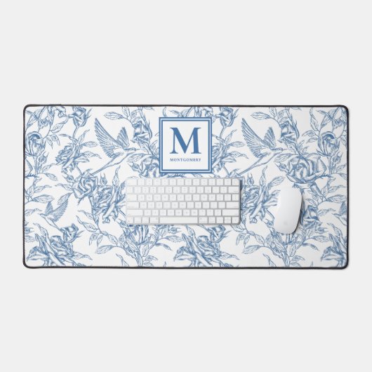 Blue French Toile Monogram Name (Clavier et souris)