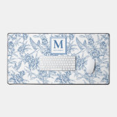 Blue French Toile Monogram Name Bureaumat (Keyboard & Muis)